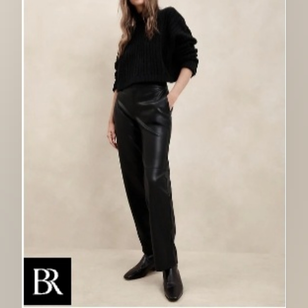 Banana Republic Black Straight Vegan Leather Trouser - Size 16
